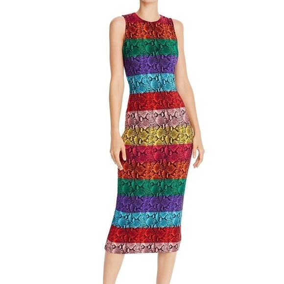 Alice + Olivia Dresses & Skirts - ALICE + OLIVIA Delora Rainbow Snake Print Stretch Midi Dress - NWOT